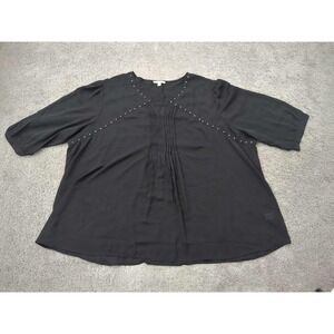 Woman Within Top Blouse Womens 5X PLUS Black Studded Sheer Poly Chiffon‎